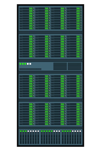 Server rack Sala server data center Server di rete isolato Server in design piatto Illustrazione vettoriale