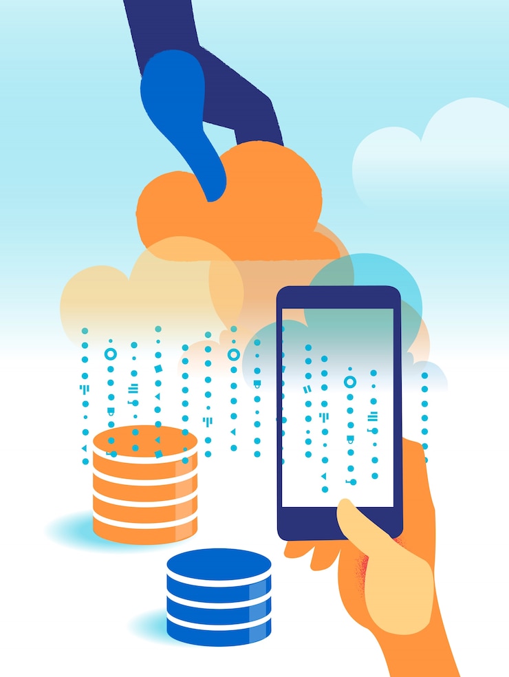 Vettore servizi e infrastrutture cloud che gestiscono big data e informazioni
