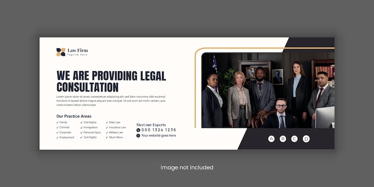 Vettore servizi legali progettazione della copertina di facebook o modello di banner di copertina per la pubblicità dei social media di flat law firm