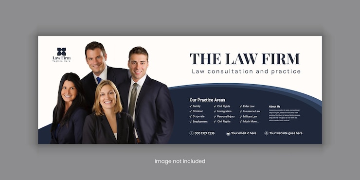 Vettore servizi legali progettazione della copertina di facebook o modello di banner di copertina per la pubblicità dei social media di flat law firm