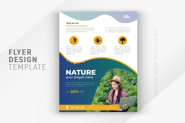 Servizio agricolo e 2 gradienti di colore sfondo pulito o modello di progettazione del layout del volantino multiuso per affari naturali