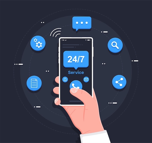 Servizio clienti 247 concetto di servizio o call center in illustrazione piatta