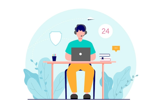 Servizio clienti di supporto online. Illustrazione vettoriale.