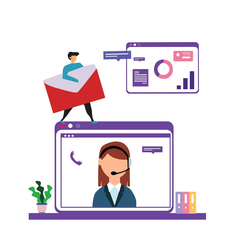 Vettore servizio clienti interattivo, call center per lo shopping online e il concetto di business vector template design illustration