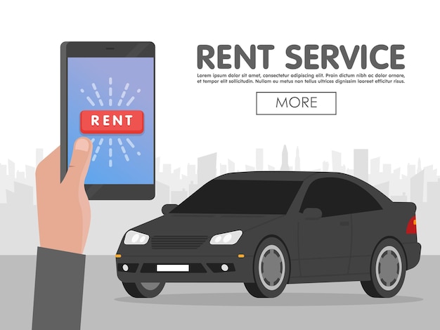 Servizio di noleggio auto. Concetto di prenotazione telefonica online. Illustrazione vettoriale.