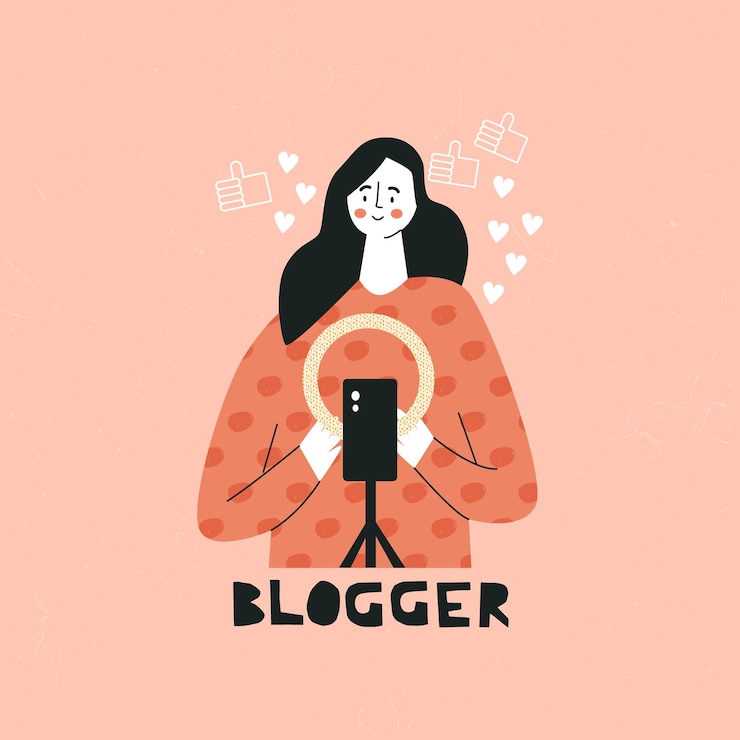 Vettore servizio di promozione di blogger e buono per i suoi follower online video di registrazione di giovani vlogger femminili. ragazza carina e divertente che crea contenuti. illustrazione vettoriale di cartone animato piatto con carattere gen z alla moda