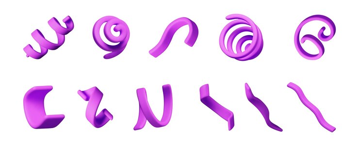 Vettore set 3d di confetti a spirale isolati su bianco