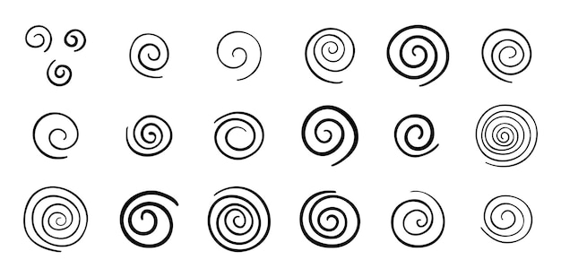 Set a spirale disegnato a mano Disegno di linee a spirale illustrazione vettoriale