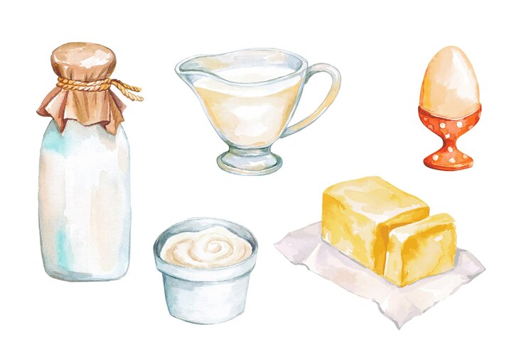 Set acquerello con ingredienti alimentari per cucinare e cuocere