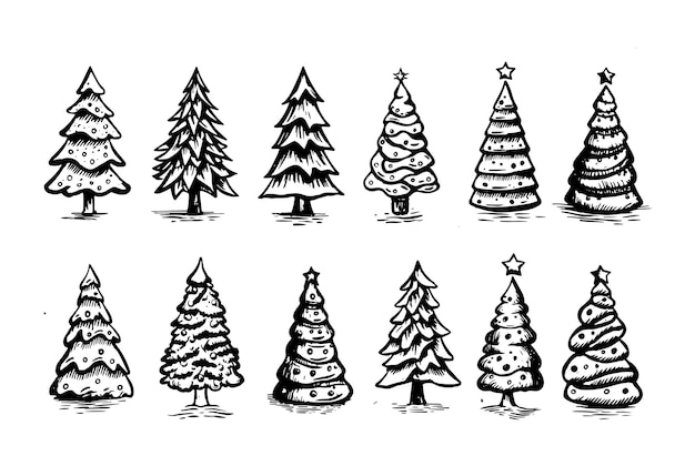 Set albero di Natale Illustrazioni disegnate a mano