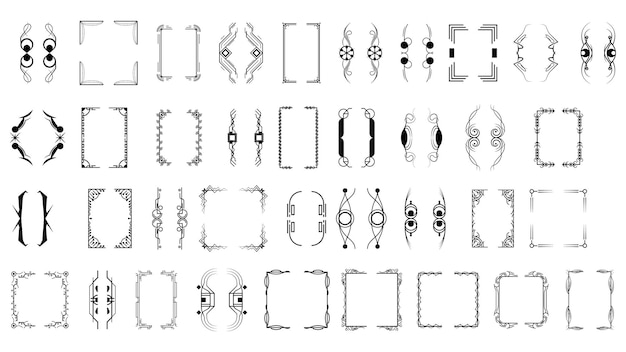 Set Black Simple Line Collection Diversi Doodle Staffe Parentesi Bretelle Elementi Vettore