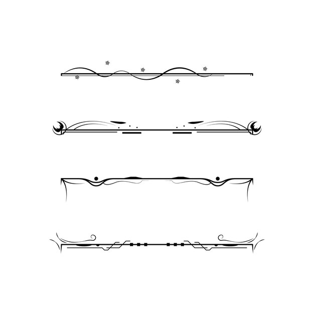Set Black Simple Line Collection Doodle Border Elements Vector Design Style Sketch Isolated Illustra