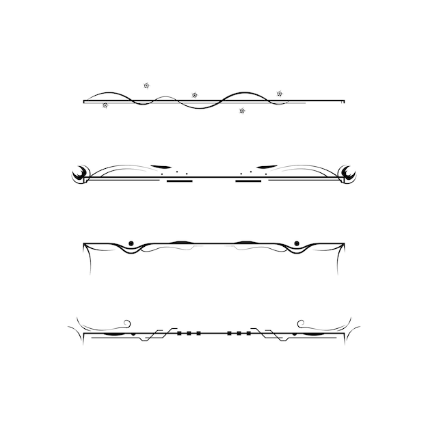 Set Black Simple Line Collection Doodle Border Elements Vector Design Style Sketch Isolato Illustra