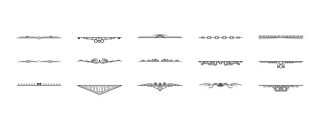 Set Black Simple Line Collection Doodle Border Elements Vector Design Style Sketch isolato
