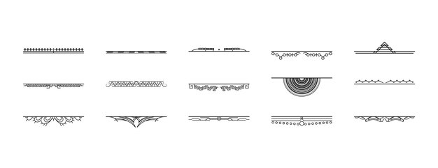 Set Black Simple Line Collection Doodle Border Elements Vector Design Style Sketch isolato