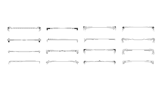 Set Black Simple Line Collection Doodle Border Elements Vector Design Style Sketch Isolato