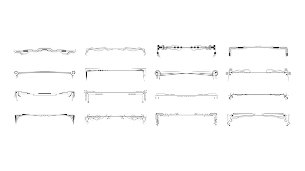 Set Black Simple Line Collection Doodle Border Elements Vector Design Style Sketch Isolato