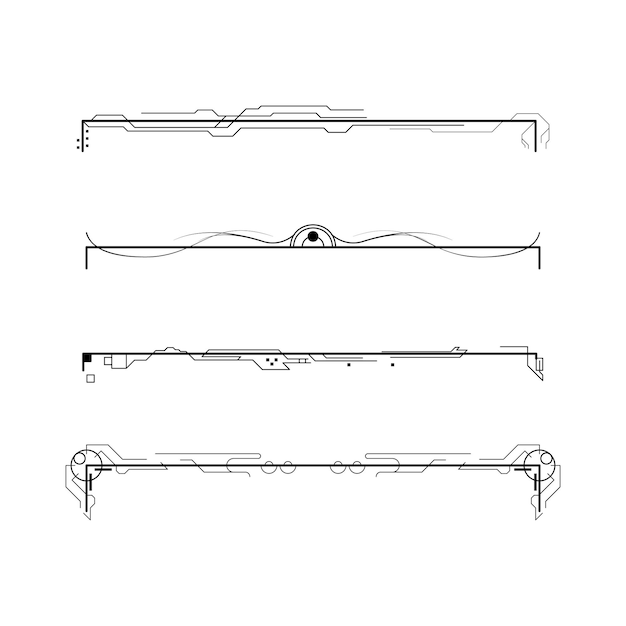 Set Black Simple Line Collection Doodle Border Elements Vector Design Style Sketch Isolato