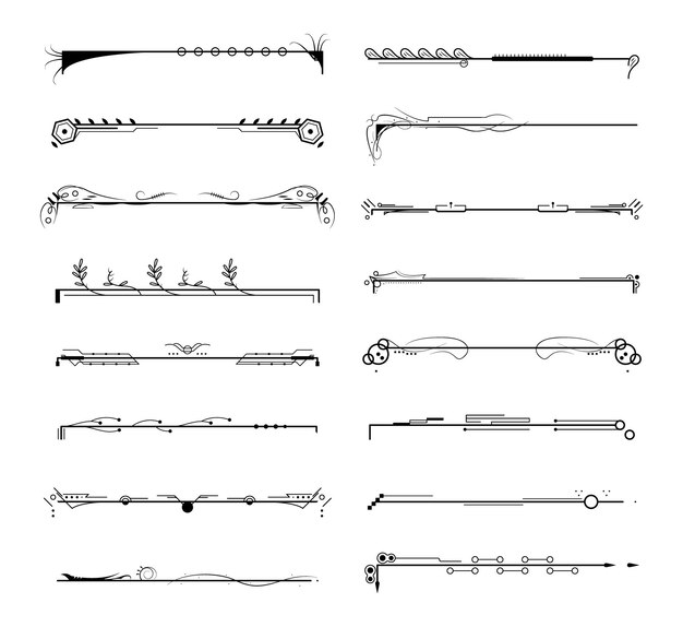 Set Black Simple Line Collection Doodle Border Elements Vector Design Style Sketch Isolato