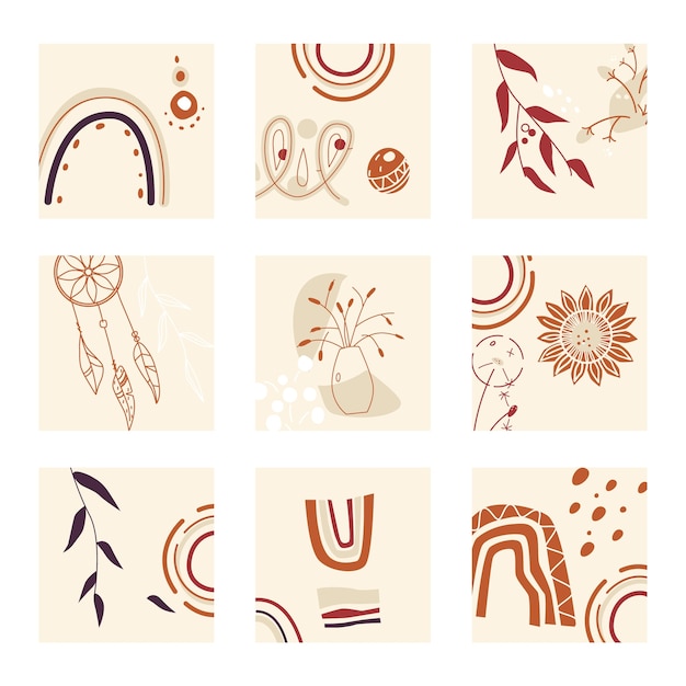 Set boho piatto beige disegnato a mano