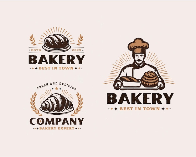 Set bundle vintage design del logo della panetteria per aziende commerciali