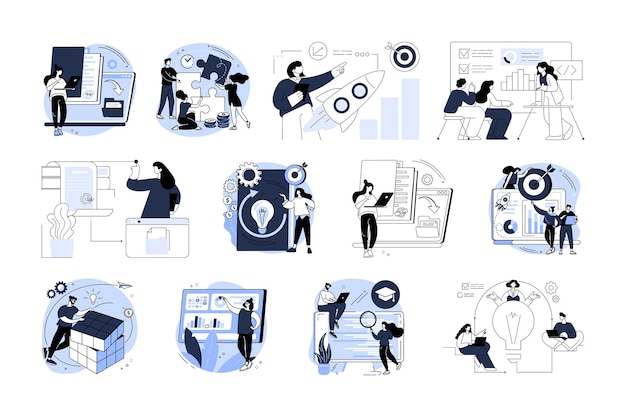 set business flat vector illustration design style concept