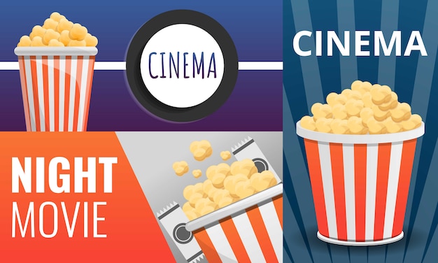 Set cinema popcorn, in stile cartone animato