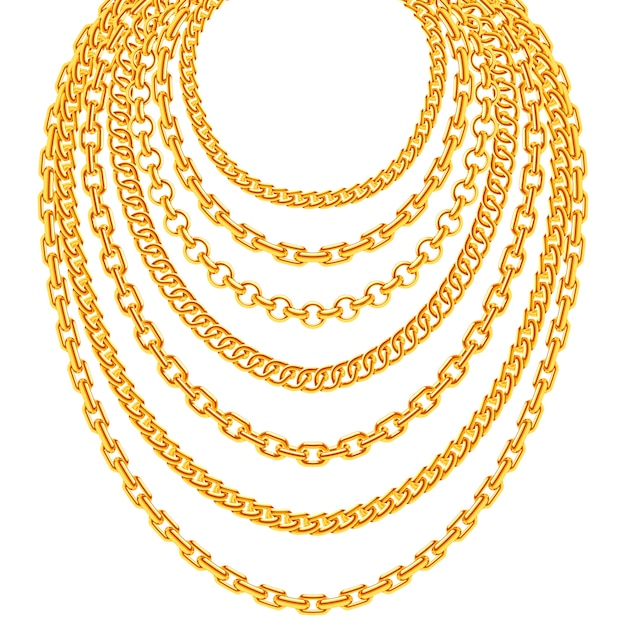 Set collane di catene metalliche dorate. Illustrazione di lusso moda decorazione oro
