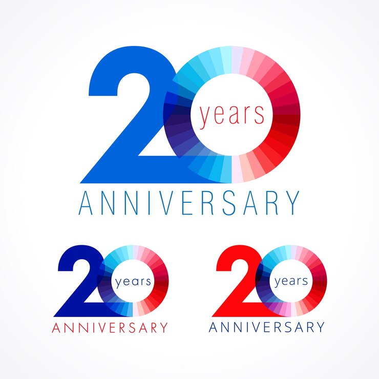 Vettore set creativo di numeri di anniversario. 20 anni che celebrano i concetti del logo. top 20, idea del 20 percento