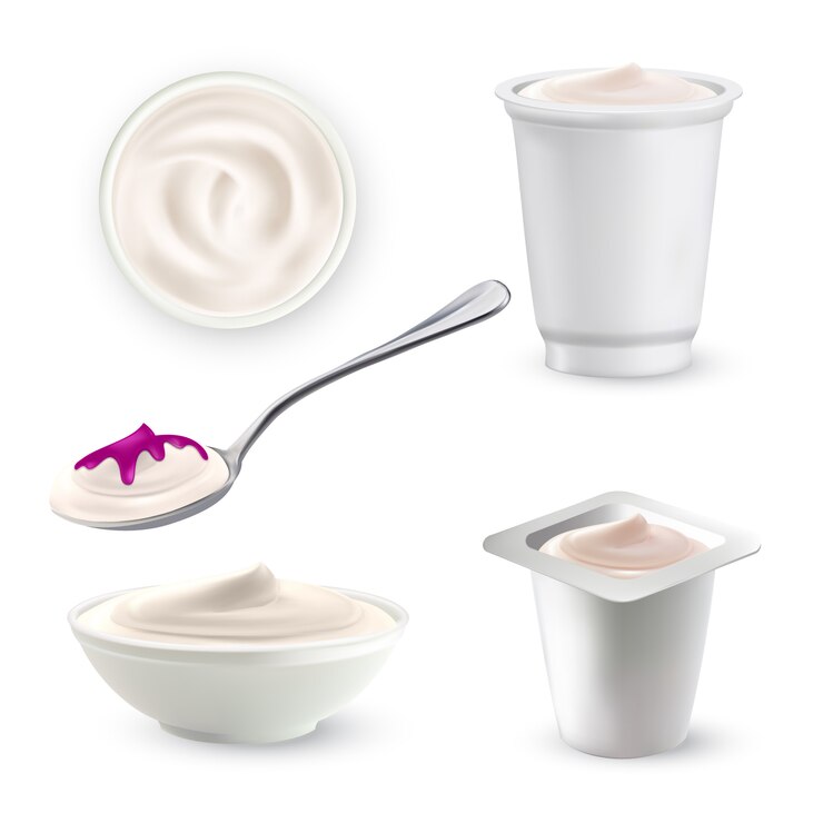 Vettore set da dessert colazione crema di latte allo yogurt