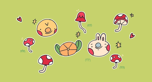 set da giardino di funghi disegnati a mano
