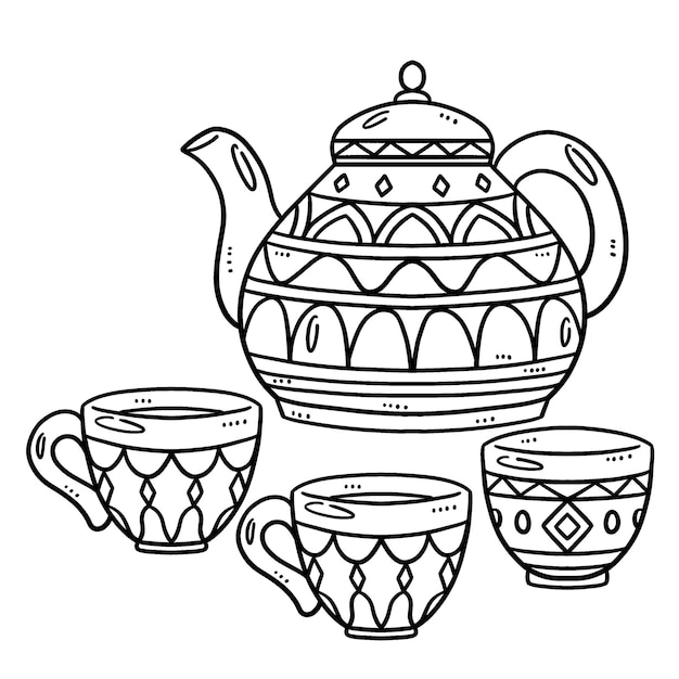 Set da tè Ramadan Pagina da colorare isolata per bambini