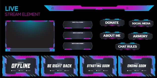 set dal vivo viola di design di elementi di gioco in streaming