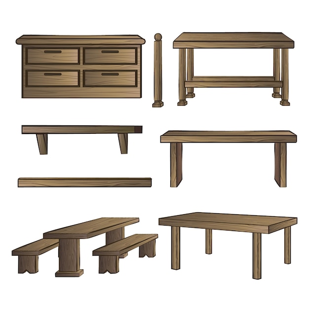 Set de muebles antiguos y rusticos de madera