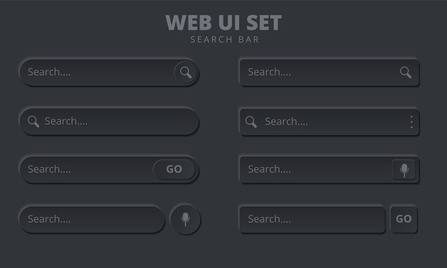 Set della barra di ricerca per la progettazione dell'interfaccia utente e l'indirizzo di ricerca del sito Web e il vettore della barra di navigazione