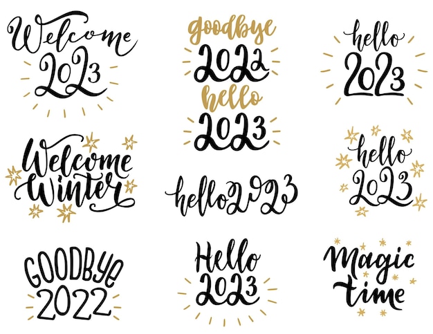 Set di 2023 Happy New Year logo lettering design 2023 numero modello di design Collection of 2023