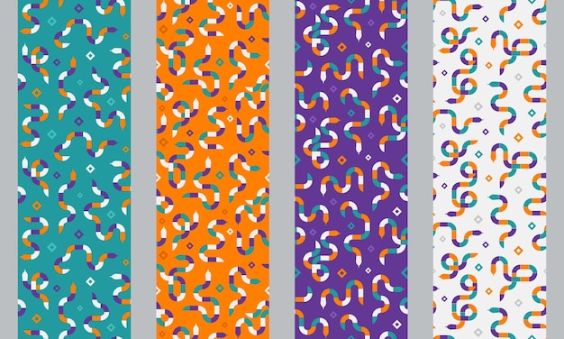 Set di 4 modelli senza cuciture con vibranti serpenti geometrici Bauhaus per l'anno 2025 del Serpente