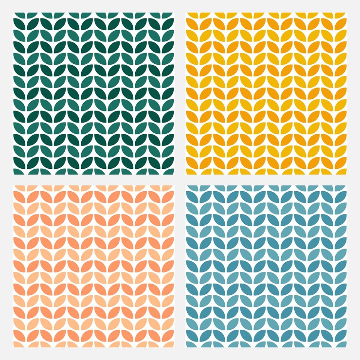 Vettore set di 4 motivi geometrici senza soluzione di continuità. modello senza cuciture con foglie astratte o petali di fiori.