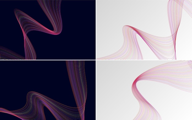 Set di 4 sfondo con motivo a onda geometrica Illustrazione vettoriale della linea ondulata astratta