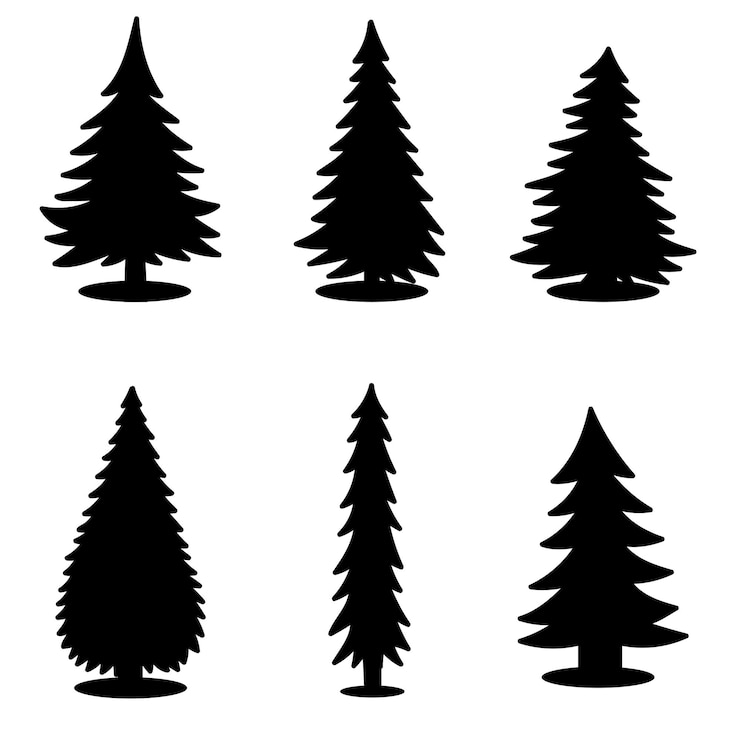 Vettore set di 6 sagome di alberi di natale sagome di alberi di natale