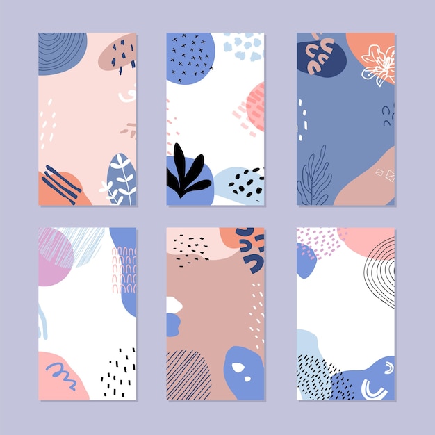 Set di abstract social media story Stile alla moda disegnato a mano.