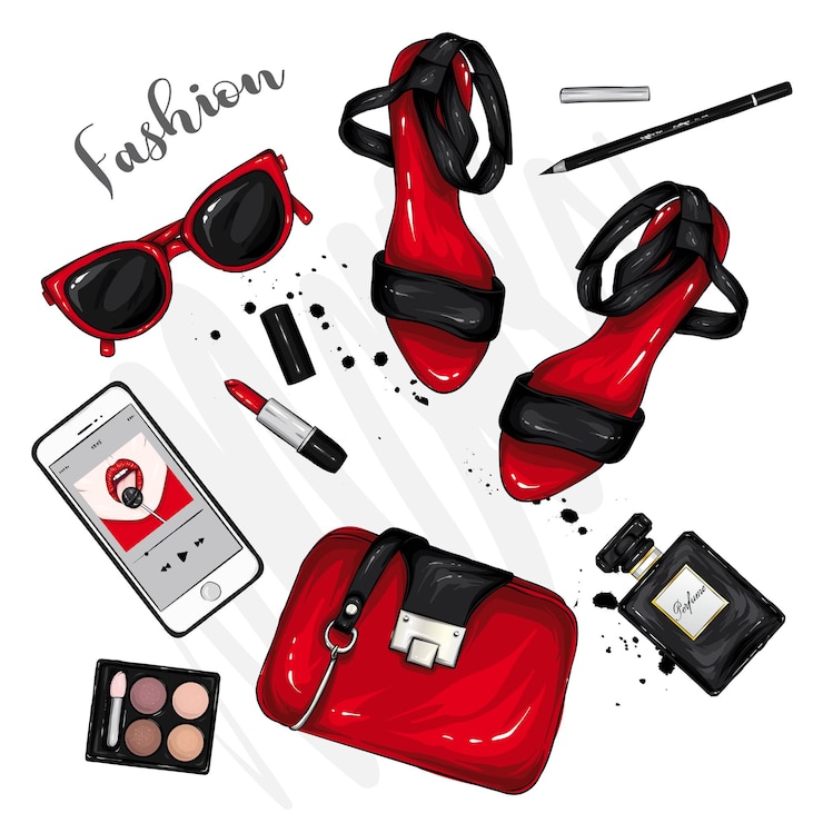Vettore set di accessori femminili alla moda