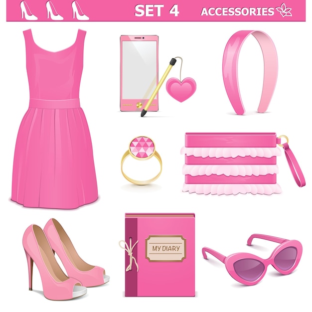 Set di accessori femminili isolato su bianco