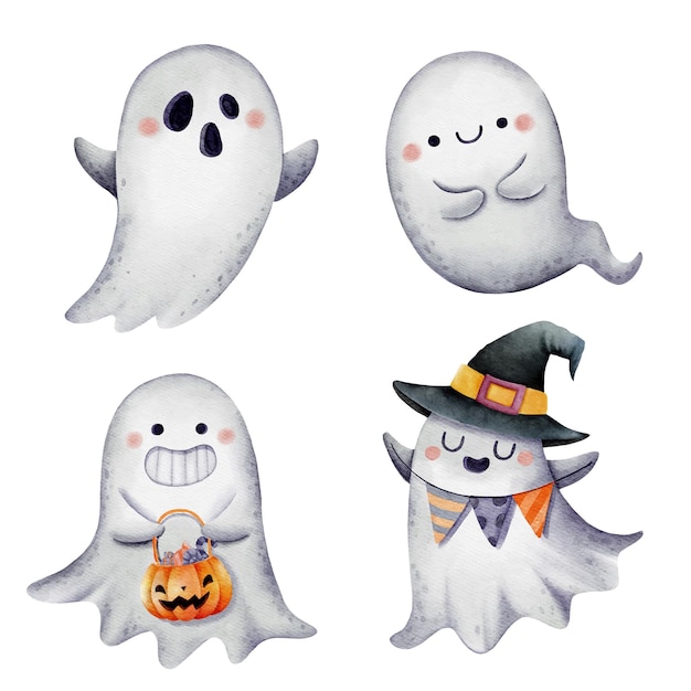 Set di acquerello Halloween Ghost set 2 Illustrazione vettoriale