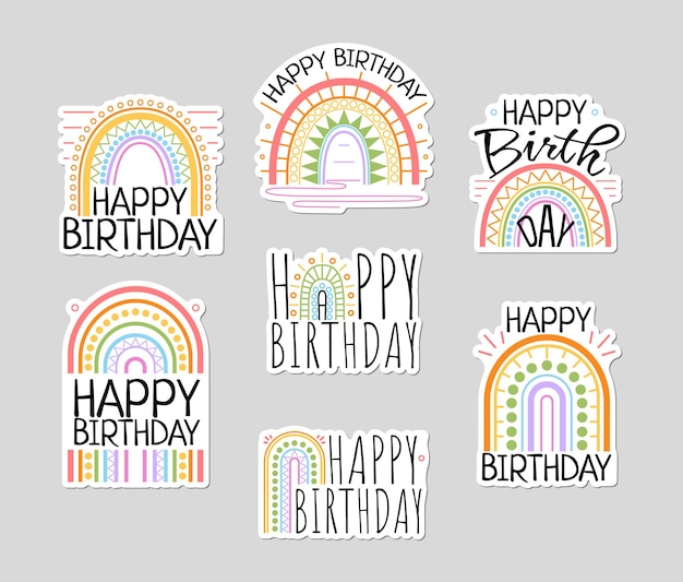 Set di adesivi Happy Birthday con segni e arcobaleno