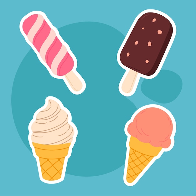 Set di adesivi per gelati su sfondo blu