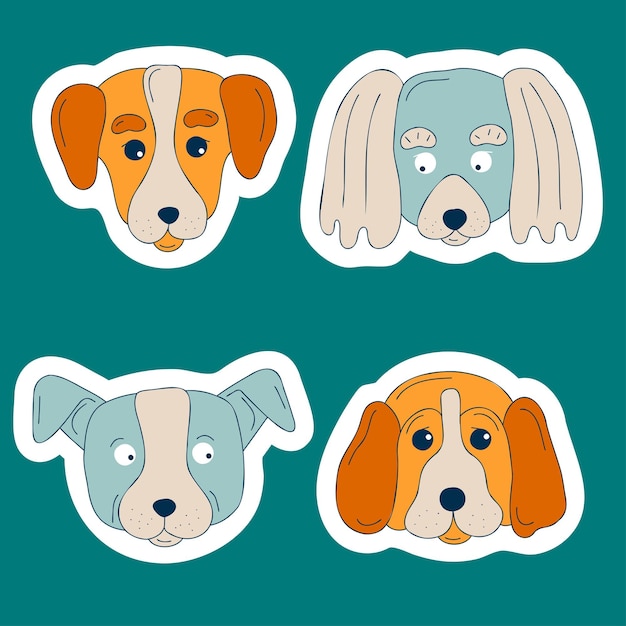 Set di adesivi per museruola per cani carini Doodle colore facce buffe da cucciolo Teste di cane Diverse razze di cani popolari