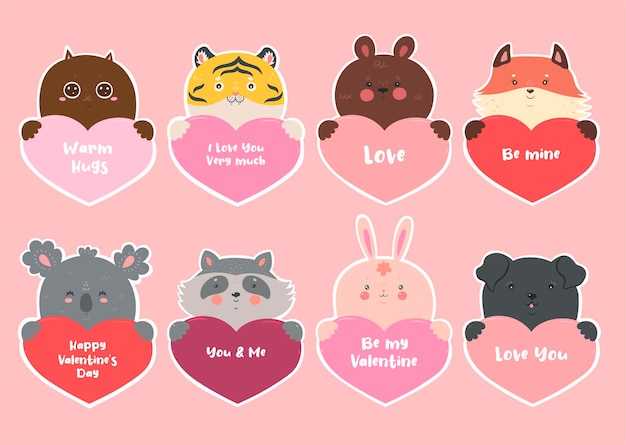 Set di adesivi per San Valentino con animali e cuori