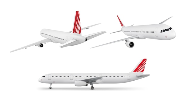 Set di aeroplani isolati su sfondo bianco Illustrazione vettoriale realistica