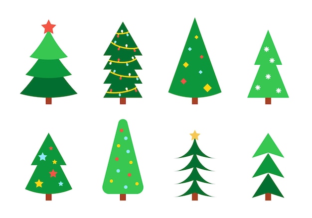 Set di alberi di abete per il design delle carte natalizie